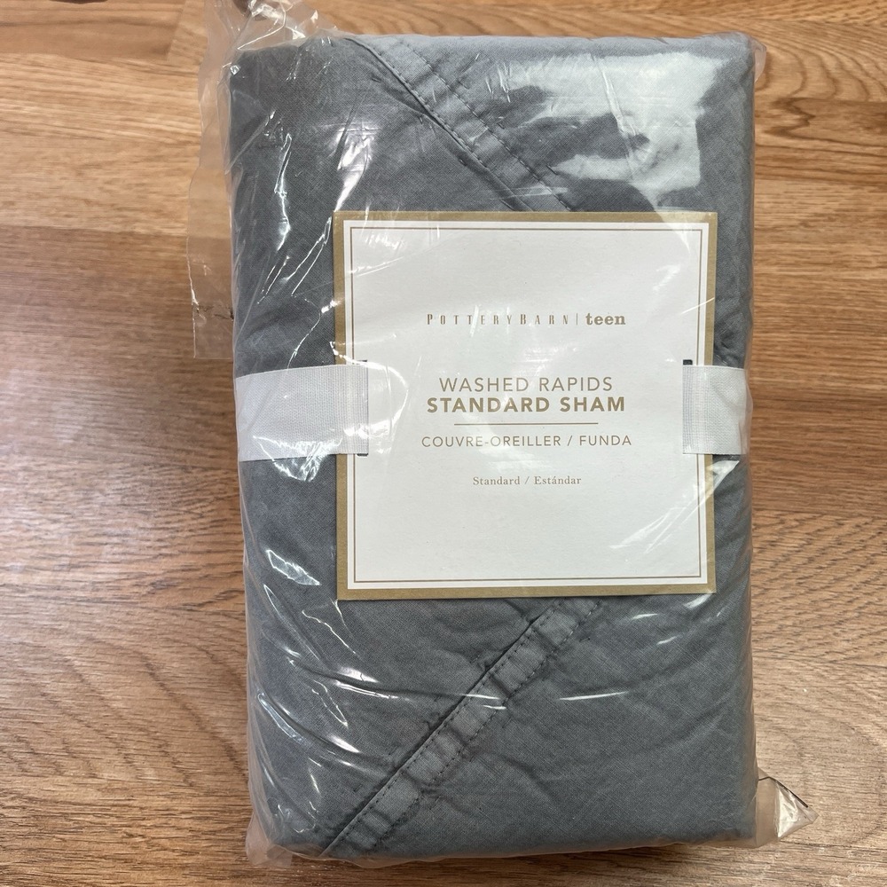 Pottery Barn Teen‎ Washed Rapids Quilted Standard Pillow Sham in Grey NEW